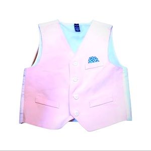 Boys Class Club pink vest blue print pocket square 100 % cotton lined size 7
